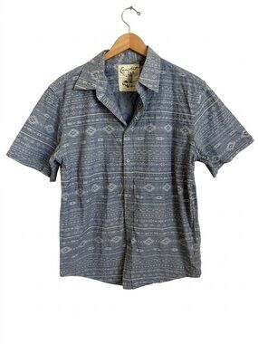 Southwestern Geometric Button Up Shirt Mens L Blue Short Sleeve Coastal Clothing